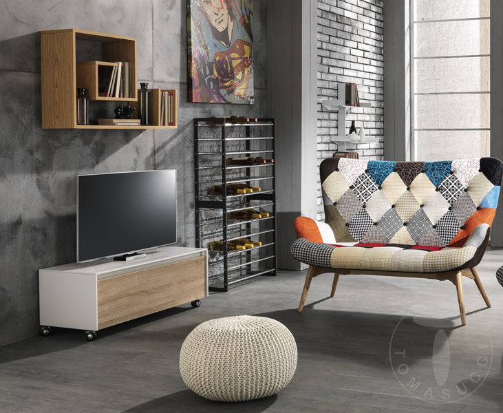 Pouf in tessuto rivestimento 100% cotone di colore Panna