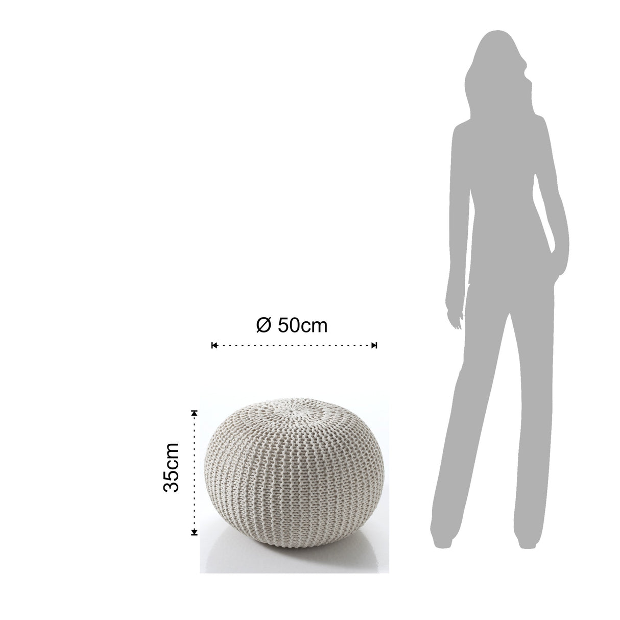 Pouf in tessuto rivestimento 100% cotone di colore Panna