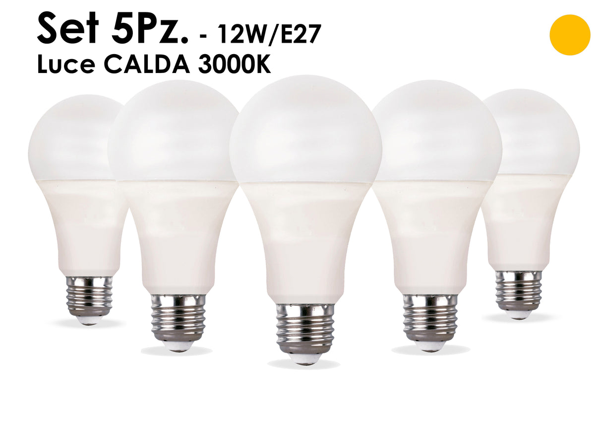 Lampadina a Led Goccia Set 5 Pezzi E27/12W Luce calda ad alta efficienza