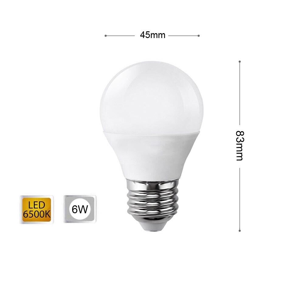 Lampadina a Led Sfera Set 5 Pezzi E27/6W Luce Fredda alta efficienza luminosa