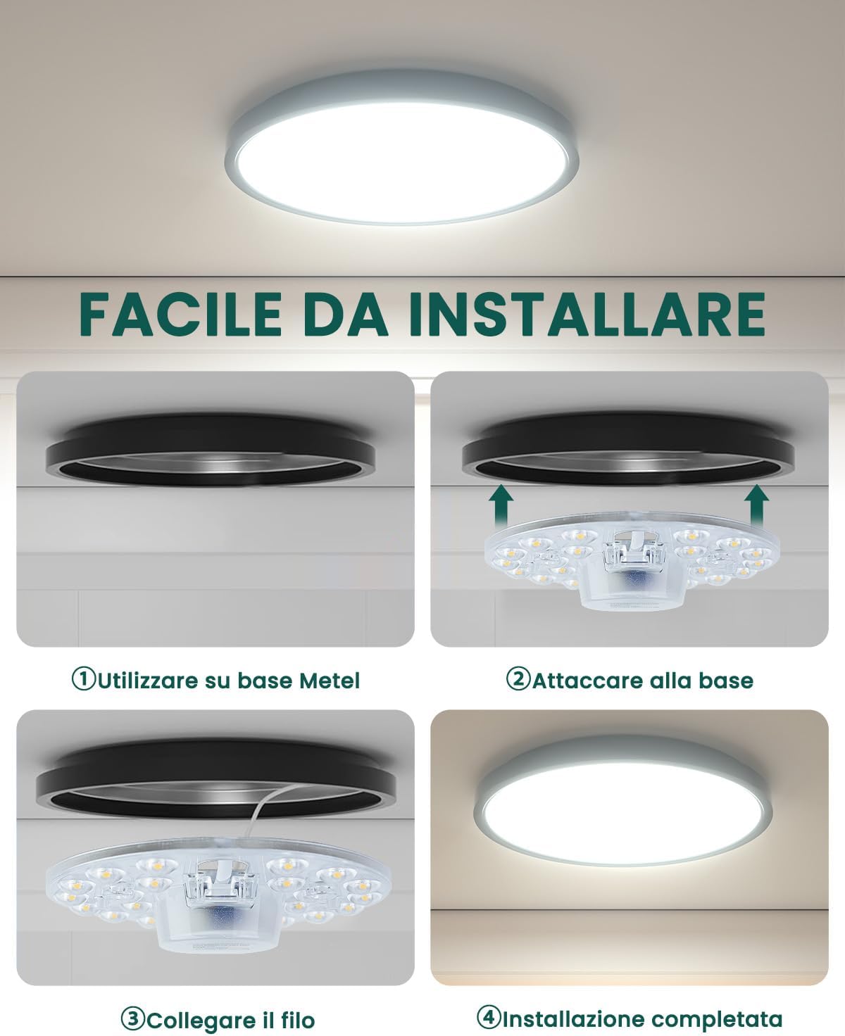 Modulo a Led tondo 12Watt con calamite per la sostituzione e conversione delle plafoniere con Neon circolare, alogene e con tradizionali portalampada, trasforma la vostra plafoniera in una a LED senza opere murarie.