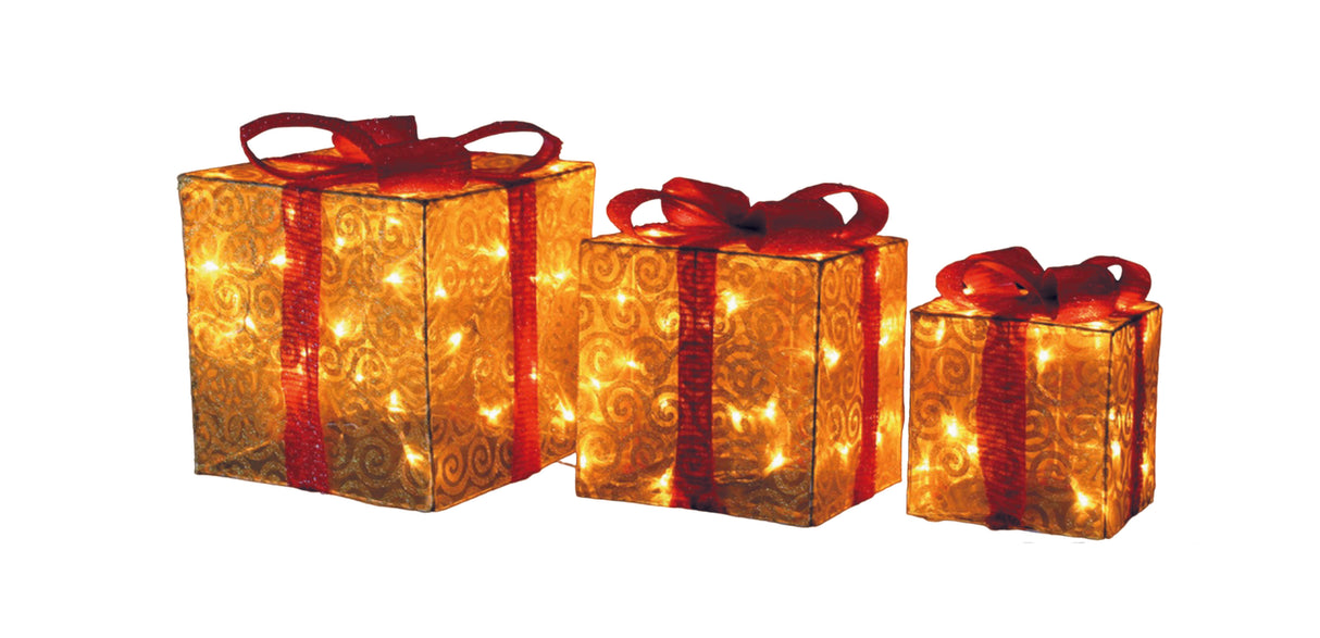 Set 3 pacchi regalo con luci a Led bianco caldo, con box batterie e Timer, ogni pacco dispone del suo box batterie (Batterie incluse nella confezione) Idea regalo