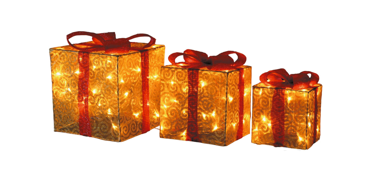 Set 3 pacchi regalo con luci a Led bianco caldo, con box batterie e Timer, ogni pacco dispone del suo box batterie - Idea regalo