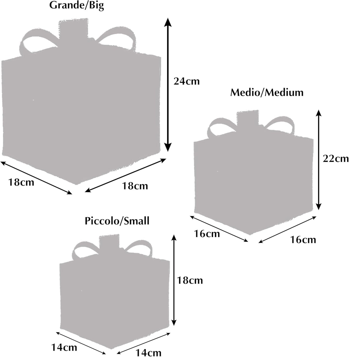 Set 3 pacchi regalo con luci a Led bianco freddo, con box batterie e Timer, ogni pacco dispone del suo box batterie