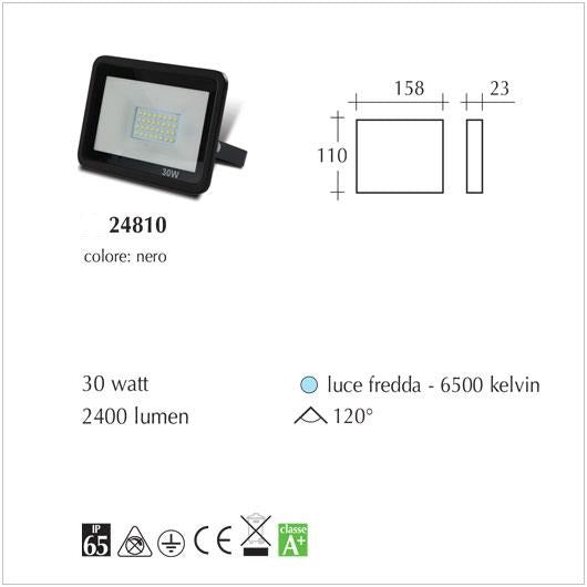 Proiettore Led IP65 Faro Led luce fredda 6500K nero 30watt