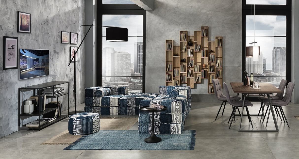 Sedia imbottita seduta imbottita rivestita in tessuto di colore Grigio Set 4 pezzi .