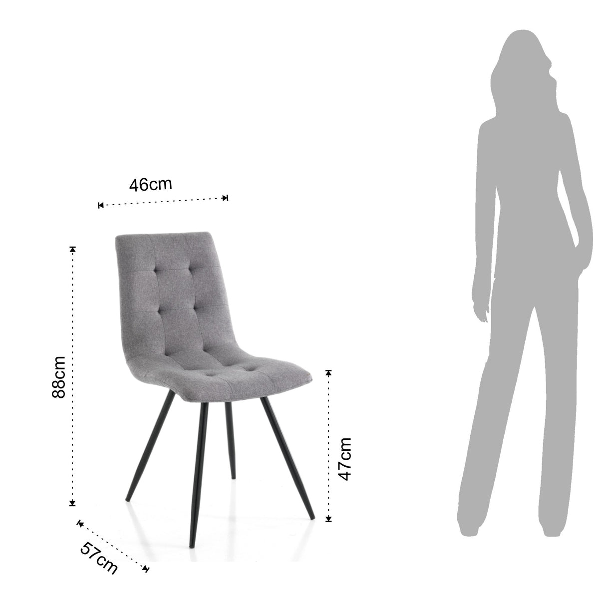 Sedia imbottita seduta imbottita rivestita in tessuto di colore Grigio Set 4 pezzi .