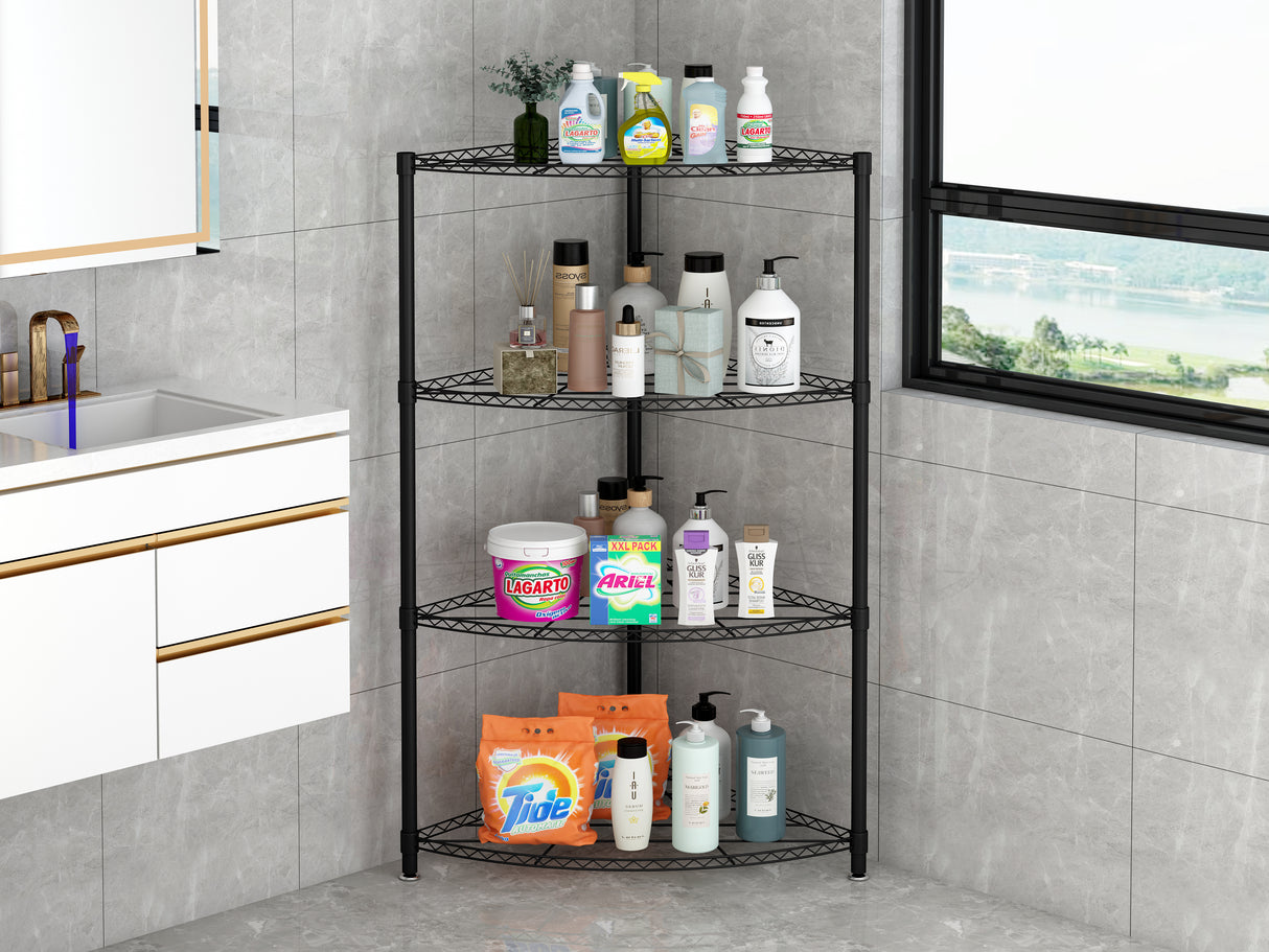 Scaffale Angolare 4 Ripiani in Metallo Nero Misure 44x44x117 cm