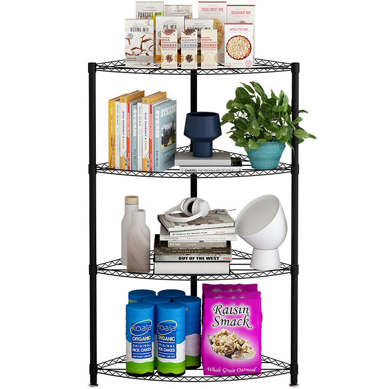 Scaffale Angolare 4 Ripiani in Metallo Nero Misure 44x44x117 cm