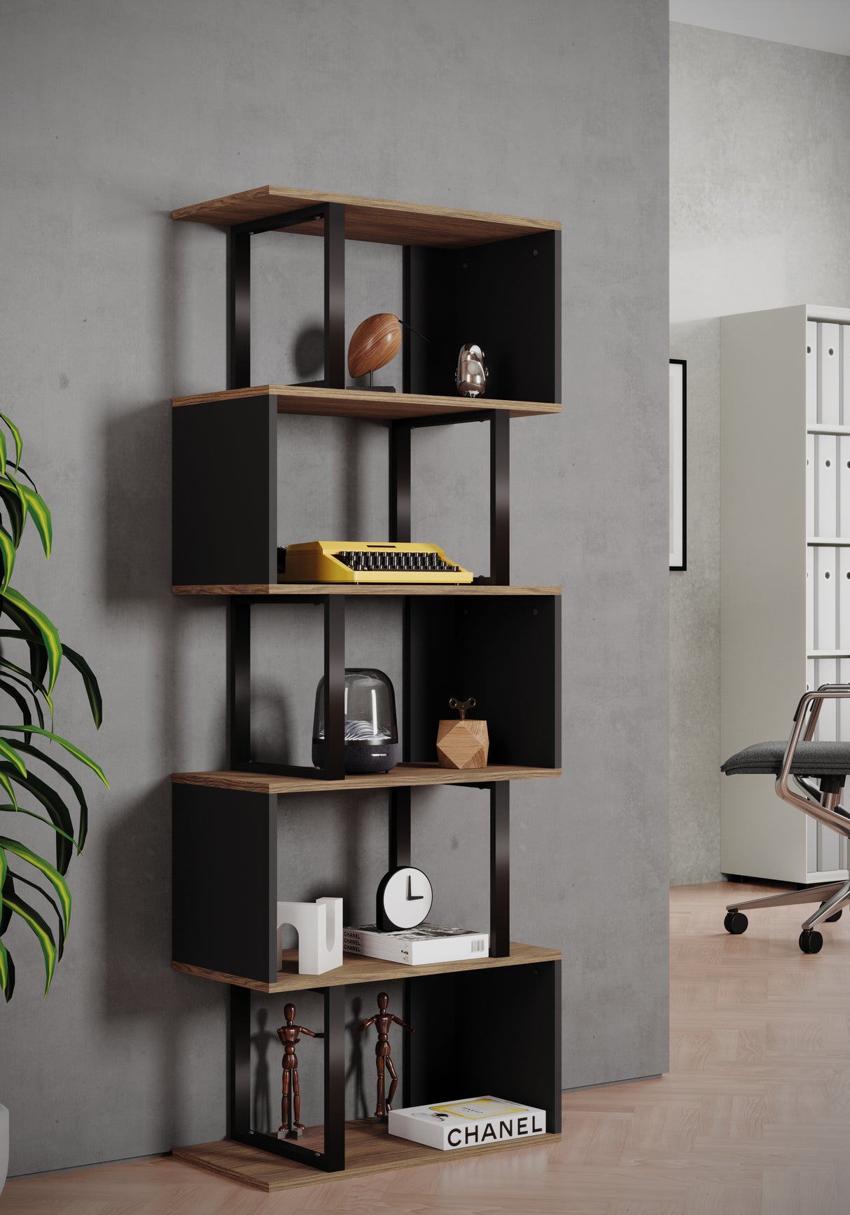 Libreria composta da 5 vani con elementi in metallo, Misure60x30x159cm