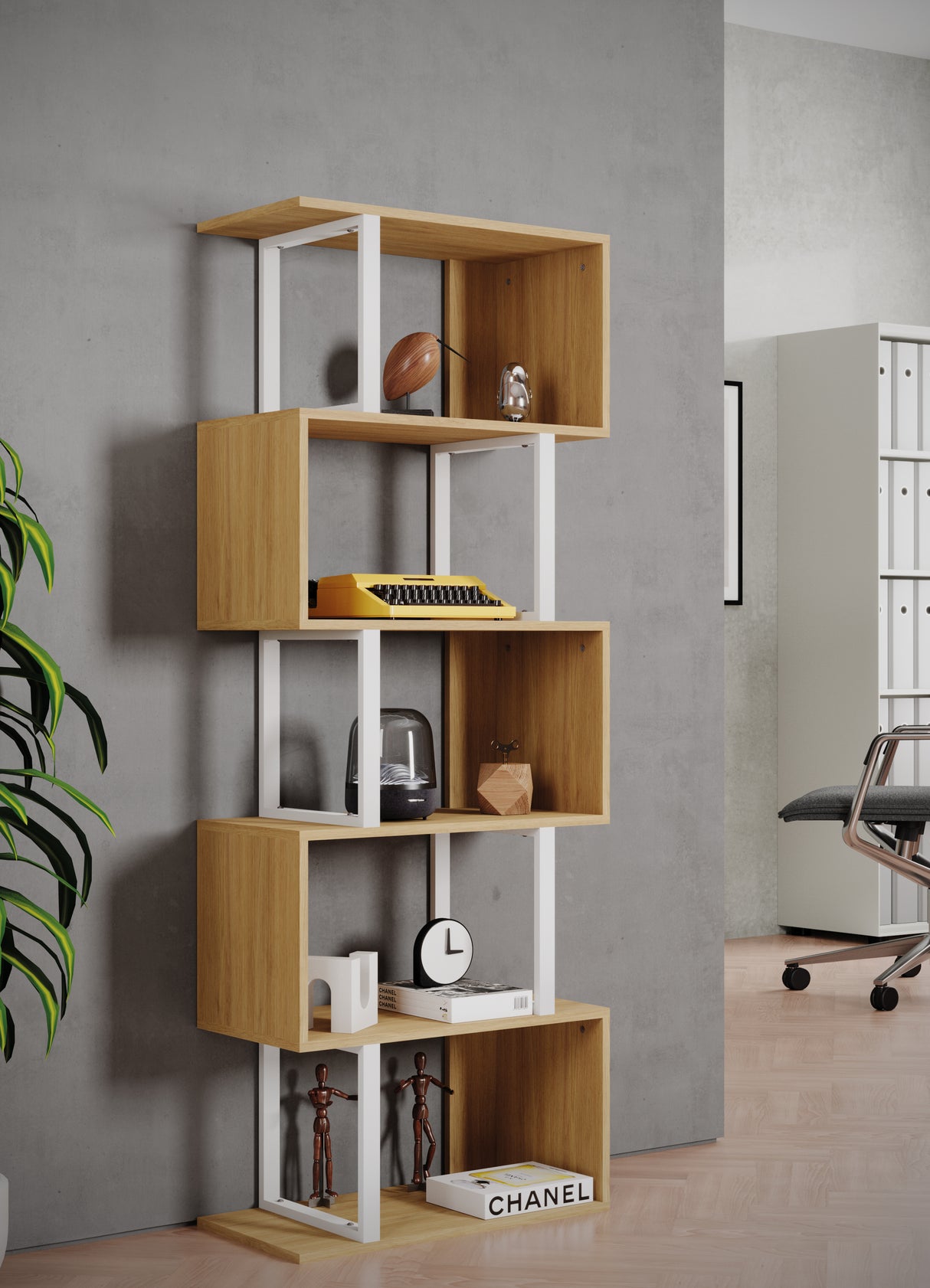 Libreria composta da 5 vani con elementi in metallo, Misure60x30x159cm