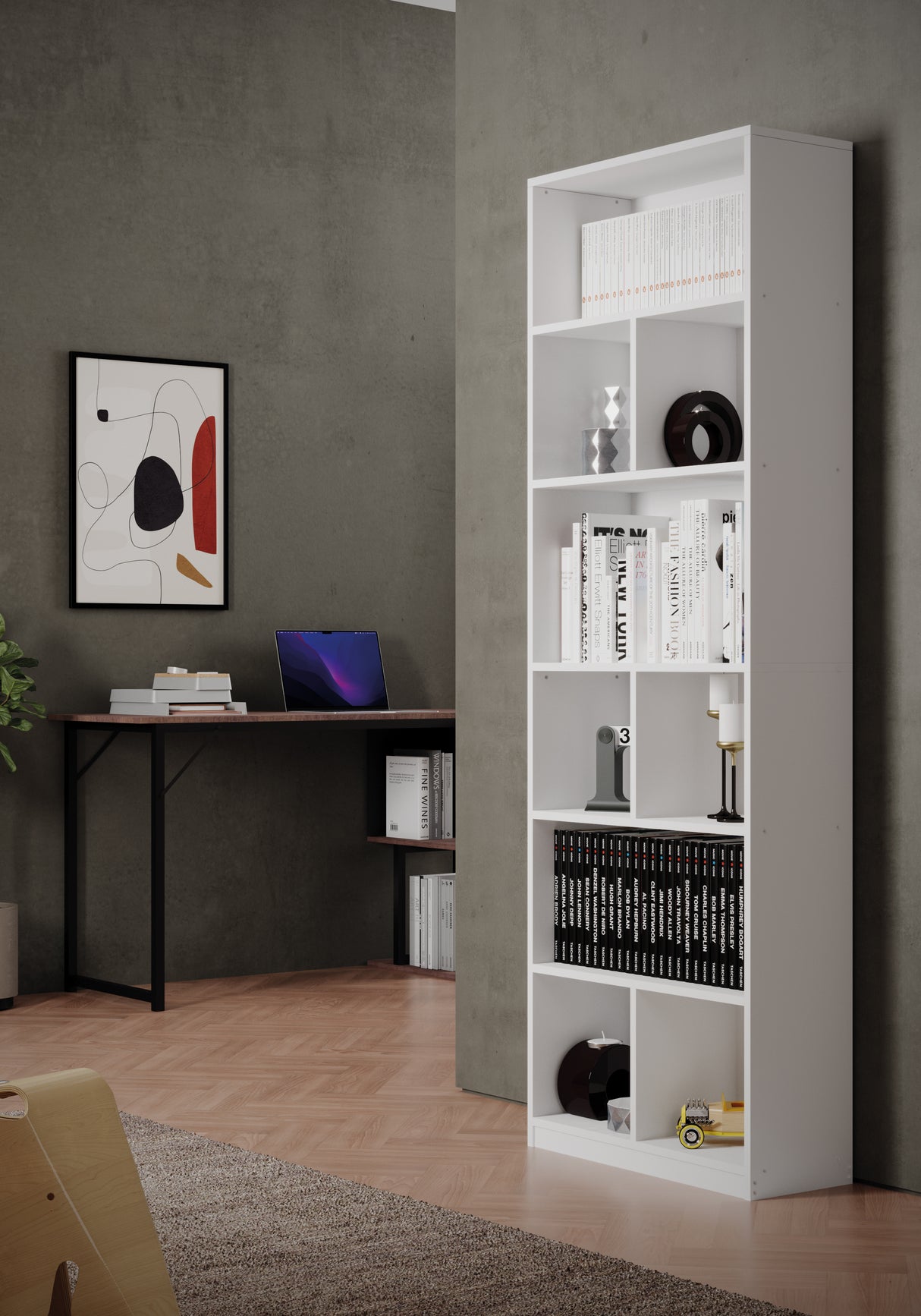 Libreria composta da 6 vani con 3 divisori, realizzata con pannello MDF rivestito melaminico Misure 60x24x180 cm