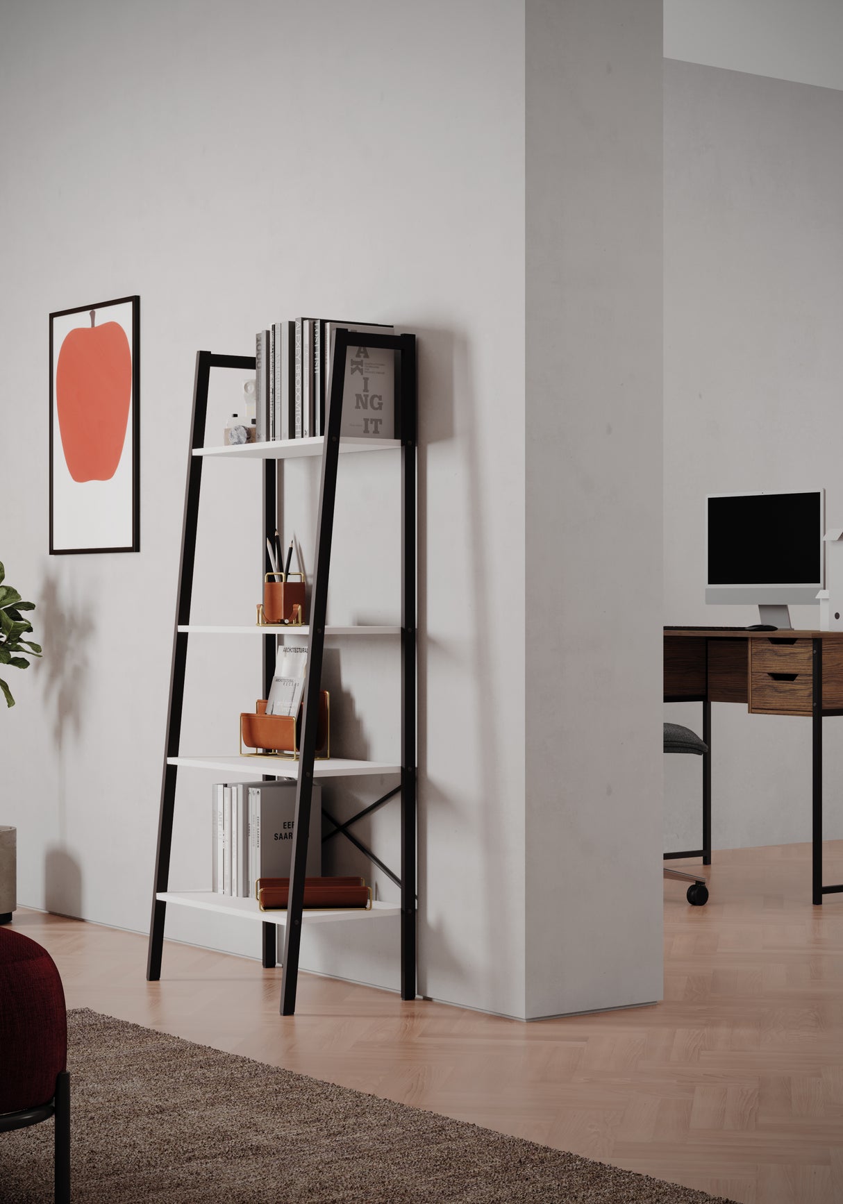 Libreria a scala 4 piani con fianchi in metallo + crociera stabilizzante Misure 60x36x148cm
