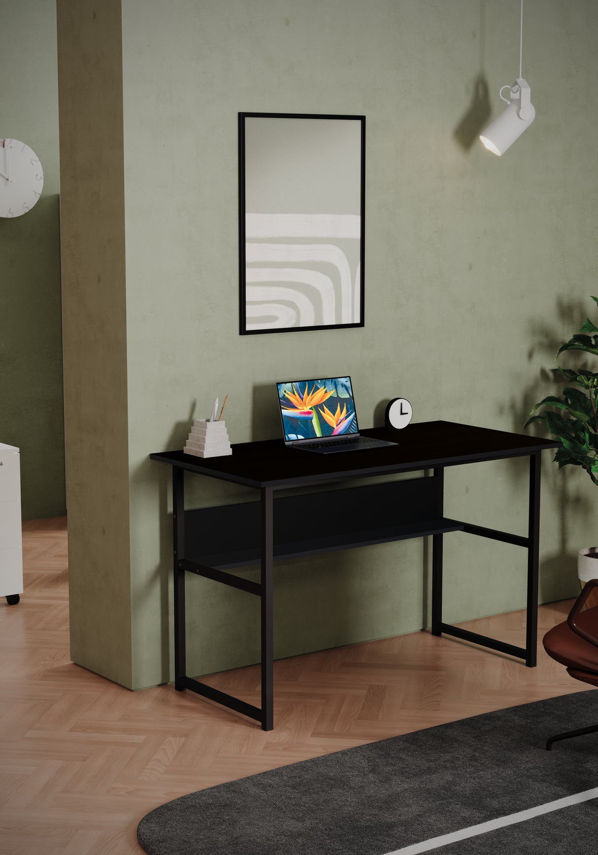 Scrivania con mensola sottopiano e con base in metallo Misure 120x60x74 cm