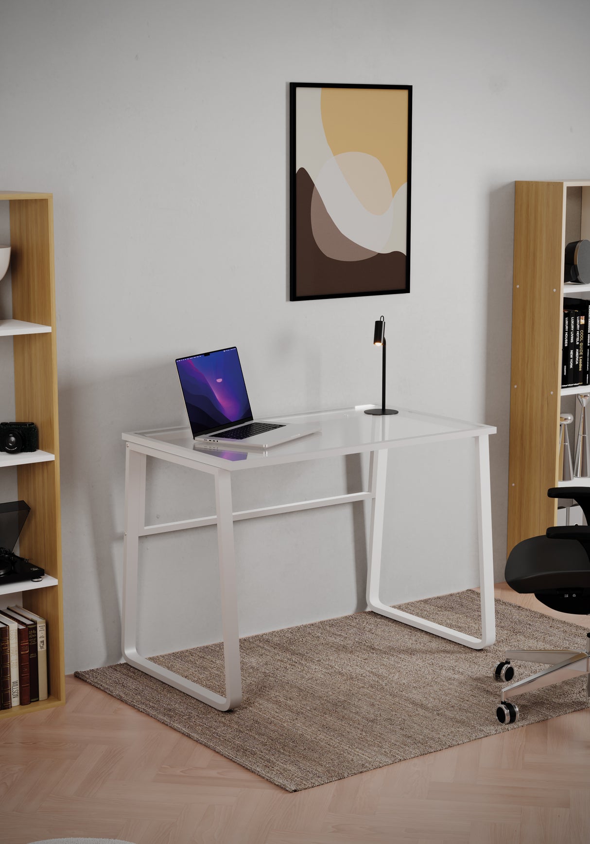 Scrivania con piano in vetro trasparente e base in metallo Misure 100x60x72cm