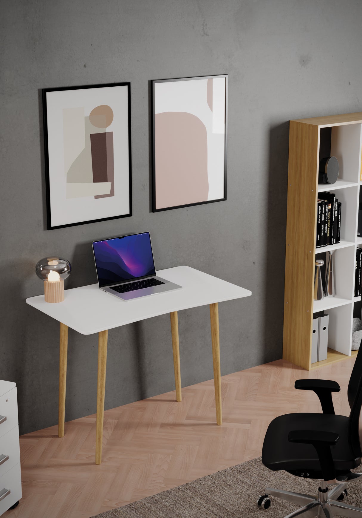 Scrivaniacon piano sagomato e con gambe in legno faggio Misure 100x60x75cm