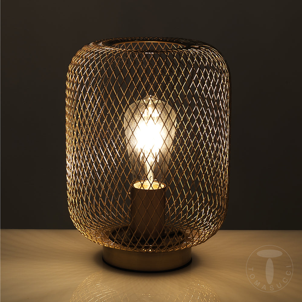 Lampada da tavolo realizzata in filo di metallo Ottone anticato opaco