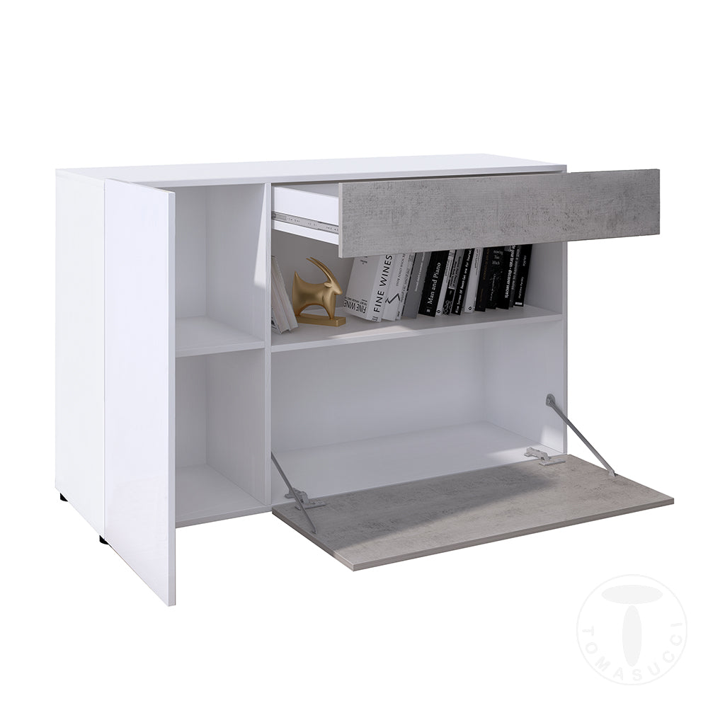 Credenza o Mobile composto da 2 ante 1 cassetto finitura Larice Bianco
