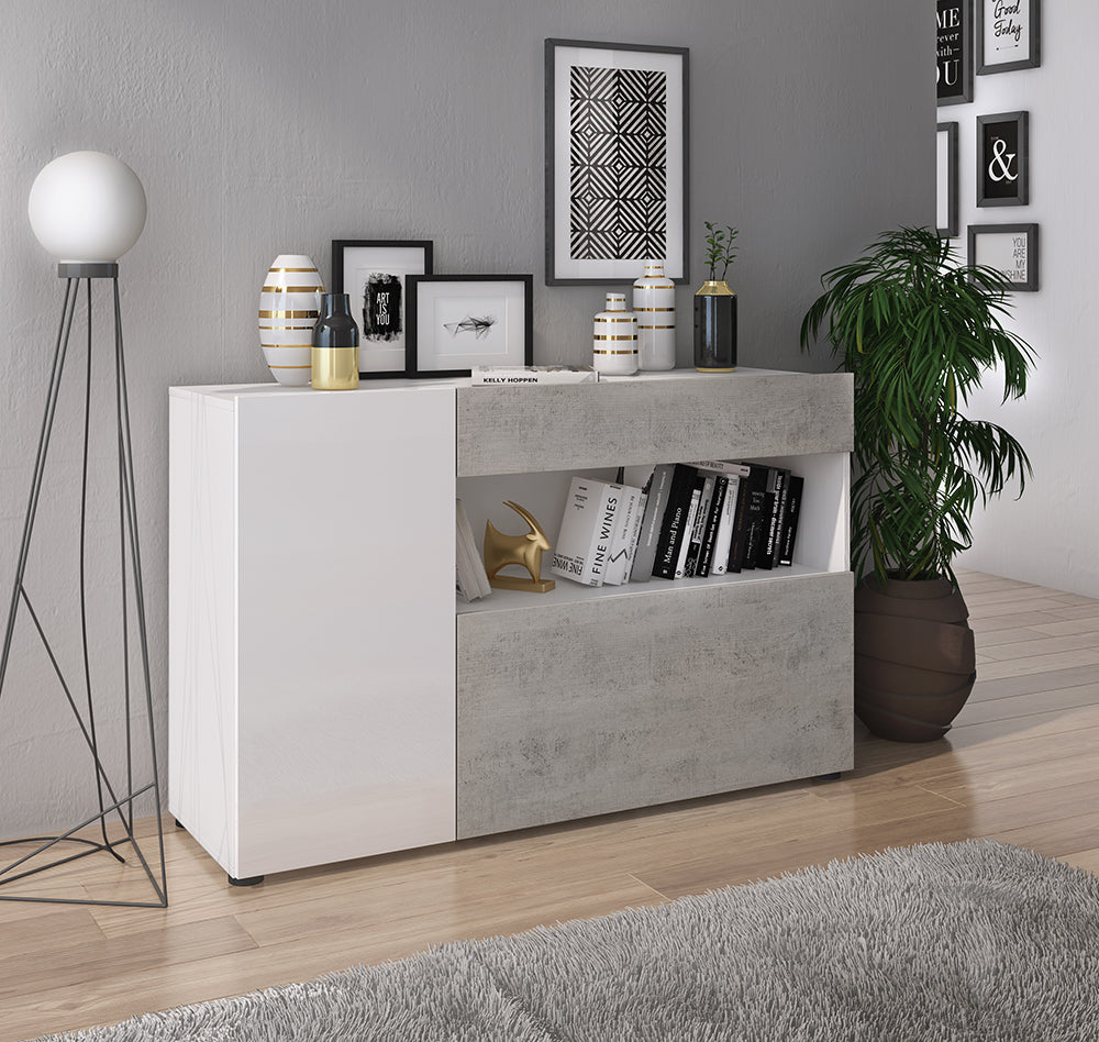 Credenza o Mobile composto da 2 ante 1 cassetto finitura Larice Bianco