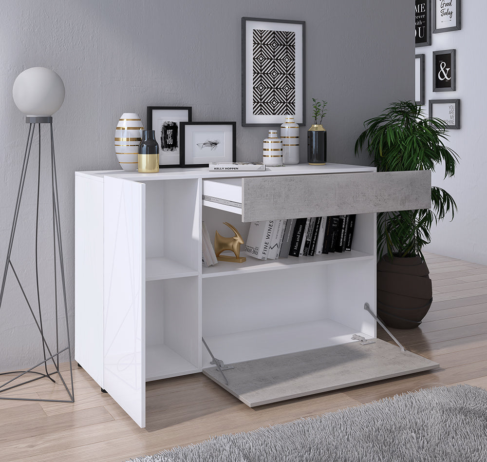 Credenza o Mobile composto da 2 ante 1 cassetto finitura Larice Bianco