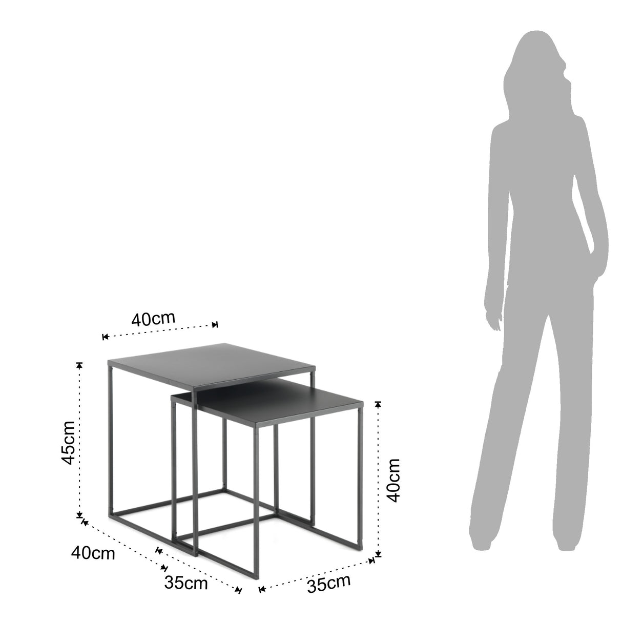 Set 2 tavolini struttura realizzata in acciaio verniciato antracite opaco