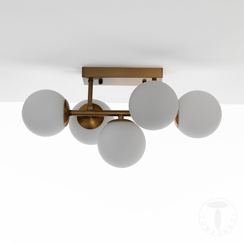 Lampadario o Applique in Ottone e vetro Bianco