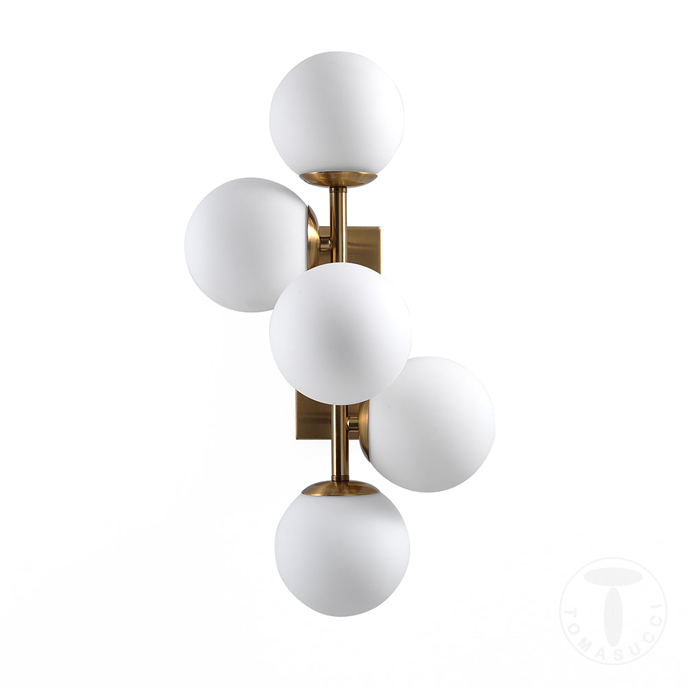 Lampadario o Applique in Ottone e vetro Bianco