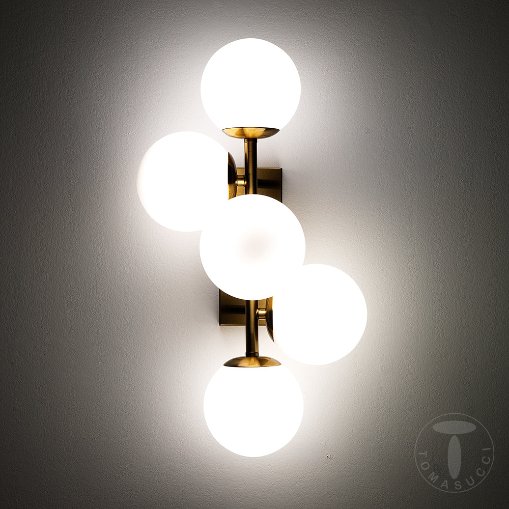 Lampadario o Applique in Ottone e vetro Bianco