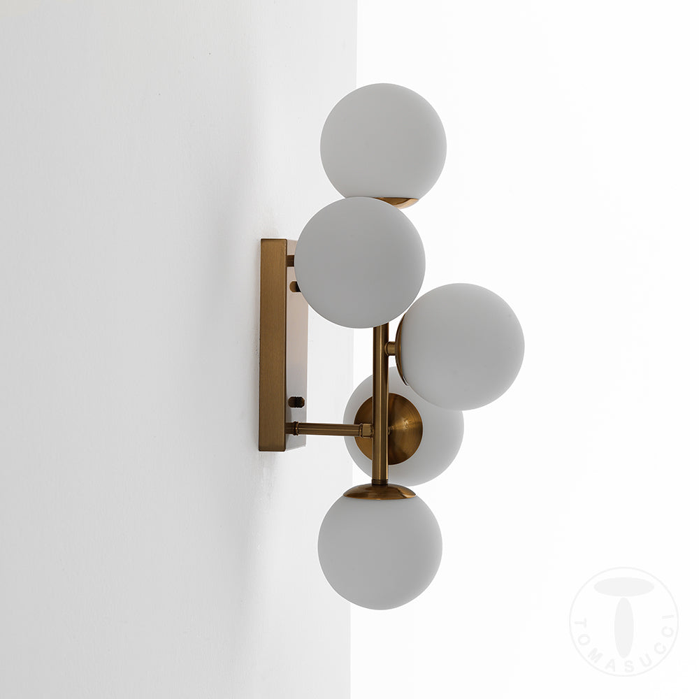 Lampadario o Applique in Ottone e vetro Bianco