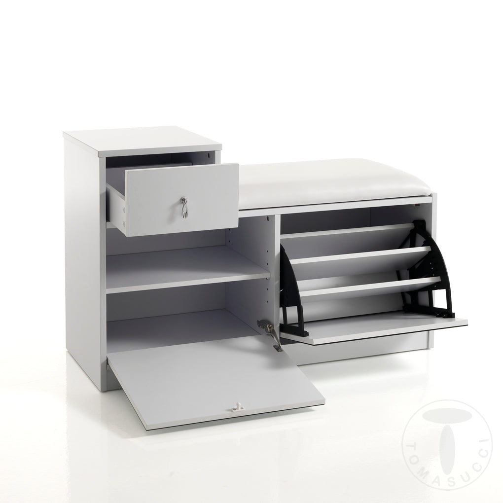 Scarpiera e panca due in un solo prodotto di colore Bianco