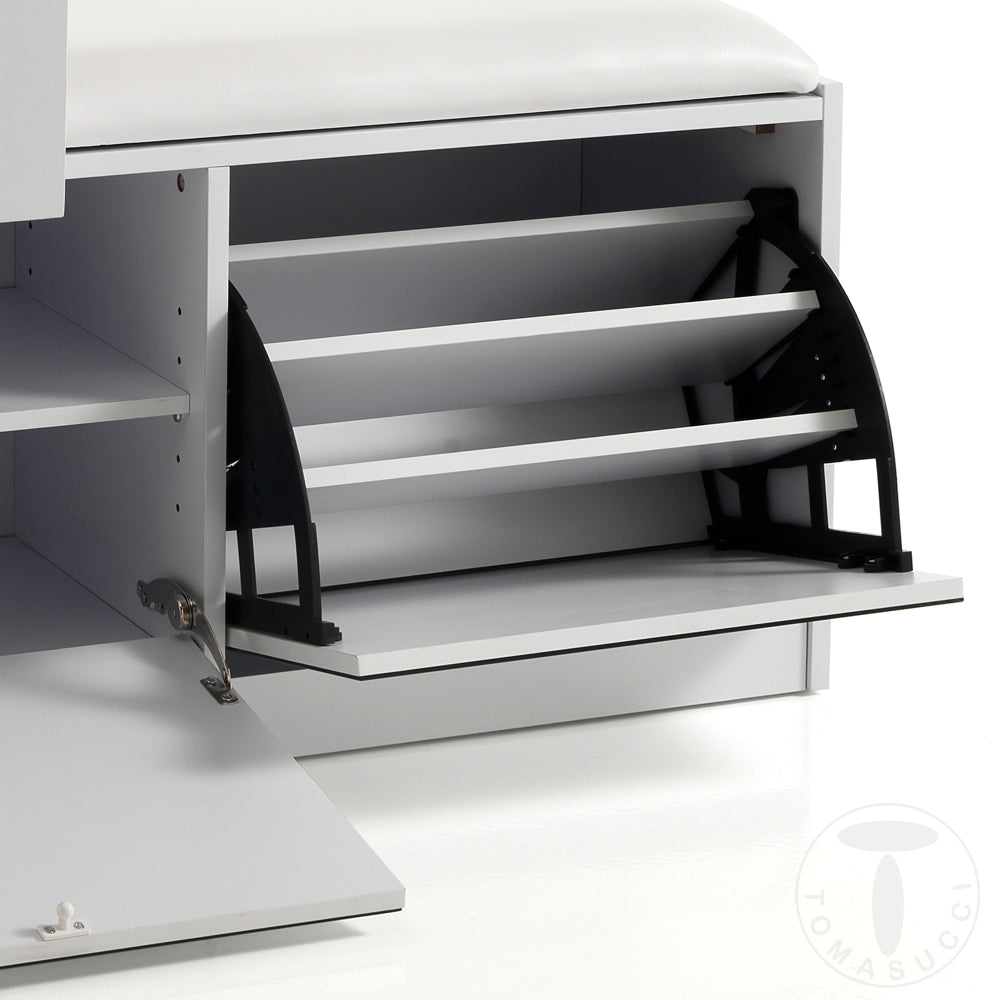 Scarpiera e panca due in un solo prodotto di colore Bianco