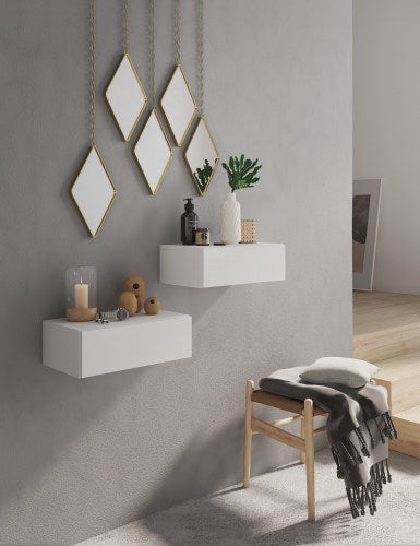 Comodino / Cassetto sospeso bianco lucido