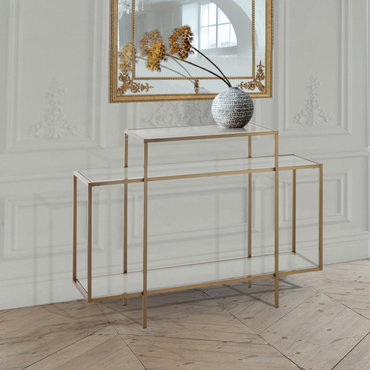 Consolle struttura realizzata in acciaio finitura Oro opaco