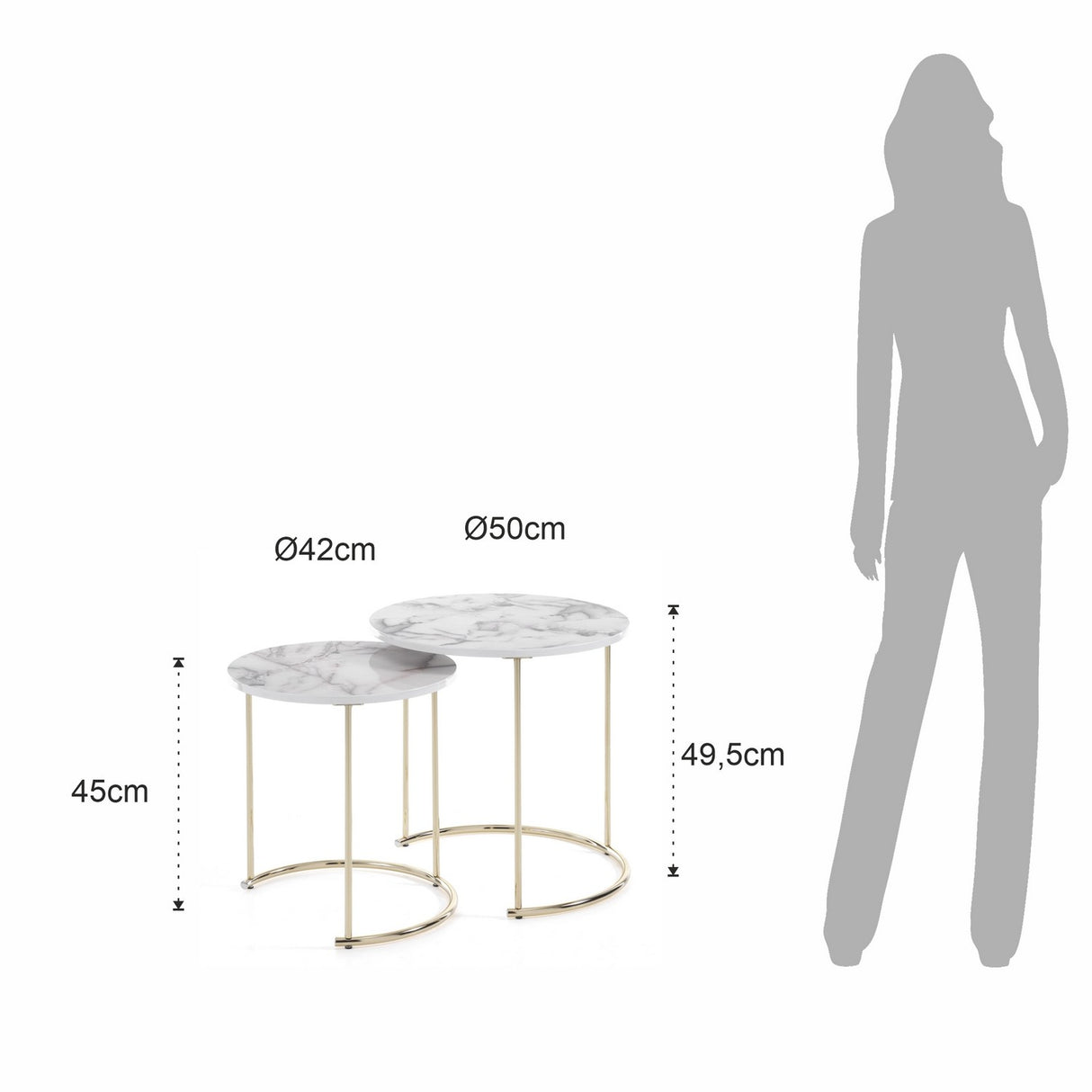 Set 2 tavolini  in acciaio verniciato Oro lucido