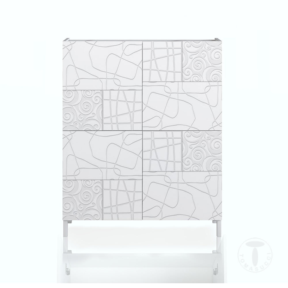 Credenza  realizzato con pannelli laccato colore Bianco lucido