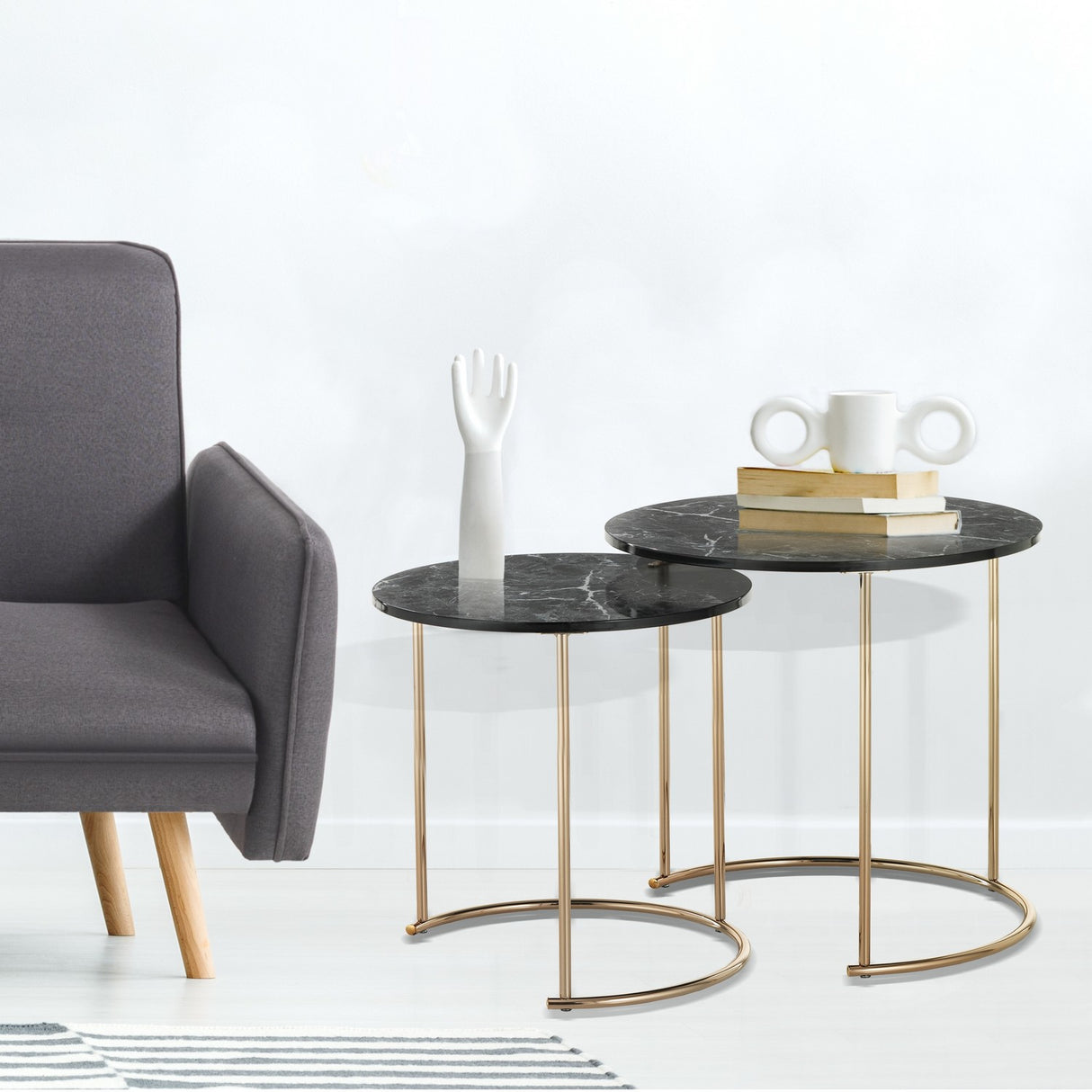 Set 2 tavolini initura Marmo Nero lucido