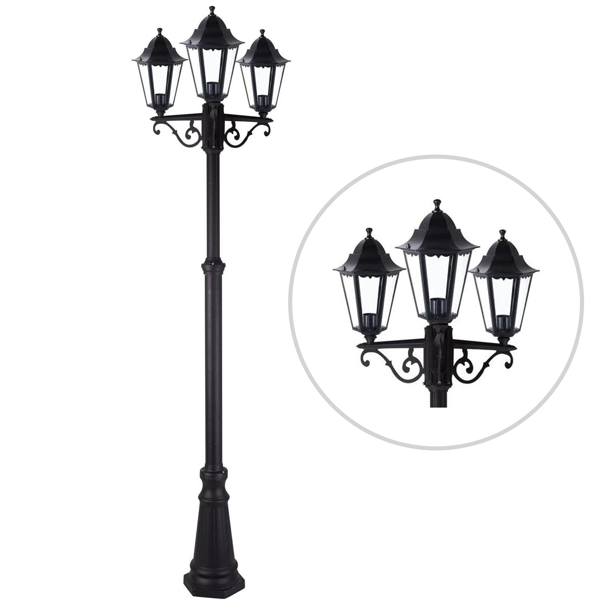 Lampione con 3 lanterne esagonali ideale per esterno IP44 Colore Nero Serie Classic