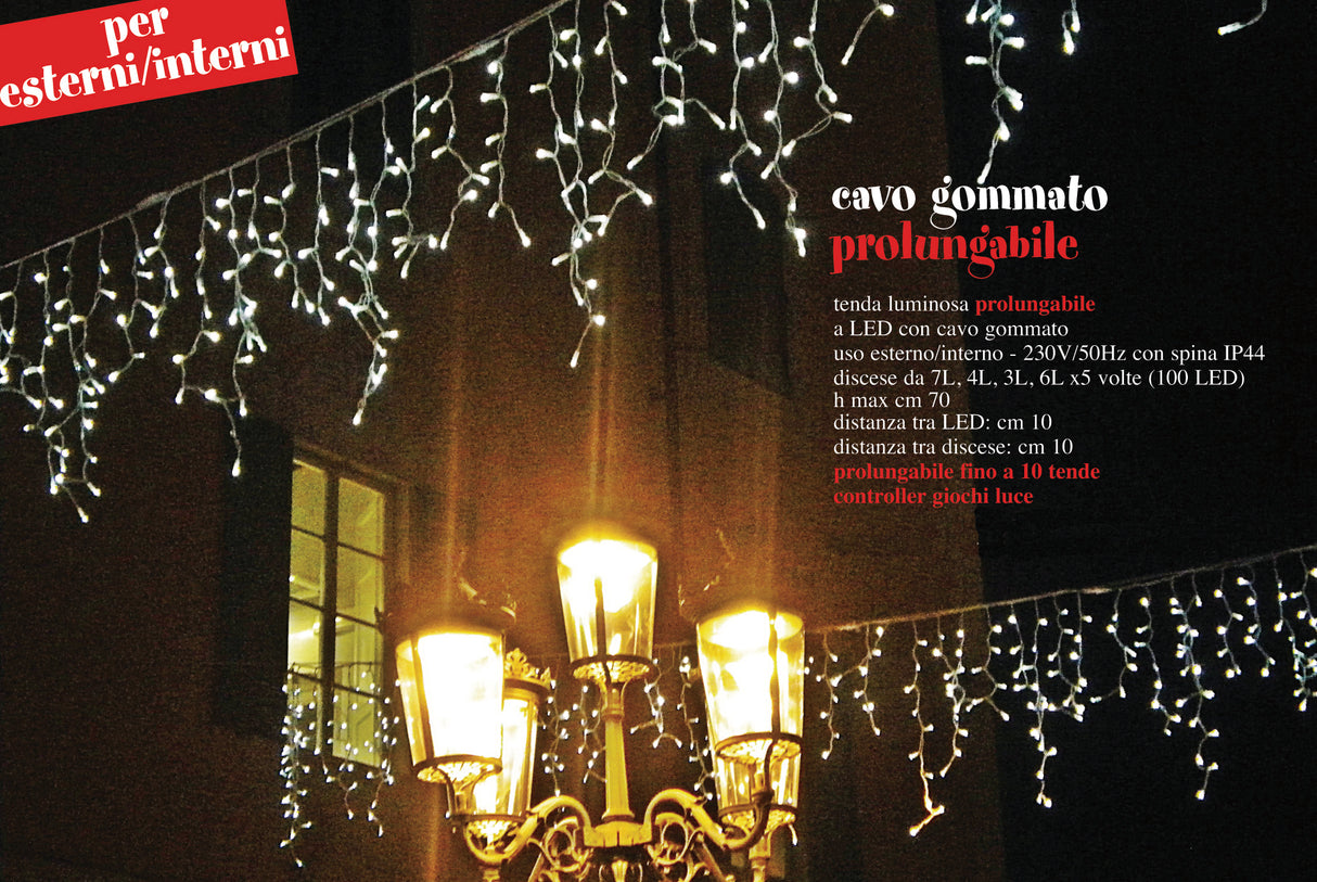 Tenda luminosa Led professionale 100Led con led Flash, cavo gommato Collegabile in Serie fino ad un max di 10 Tende