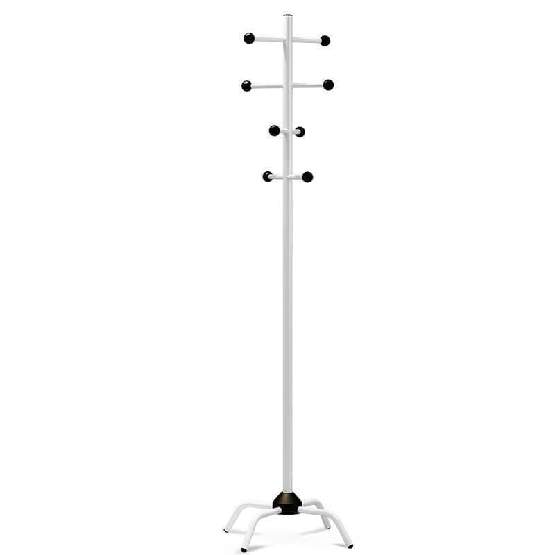 Appendiabiti in metallo con elementi e pomoli in plastica neri.