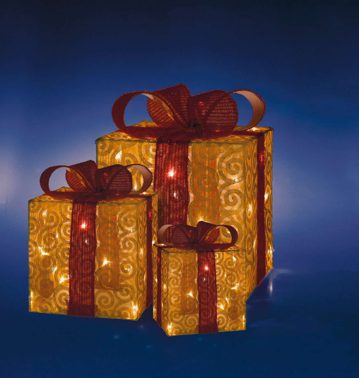 Set 3 pacchi regalo con luci a Led bianco caldo, con box batterie e Timer, ogni pacco dispone del suo box batterie (Batterie incluse nella confezione) Idea regalo