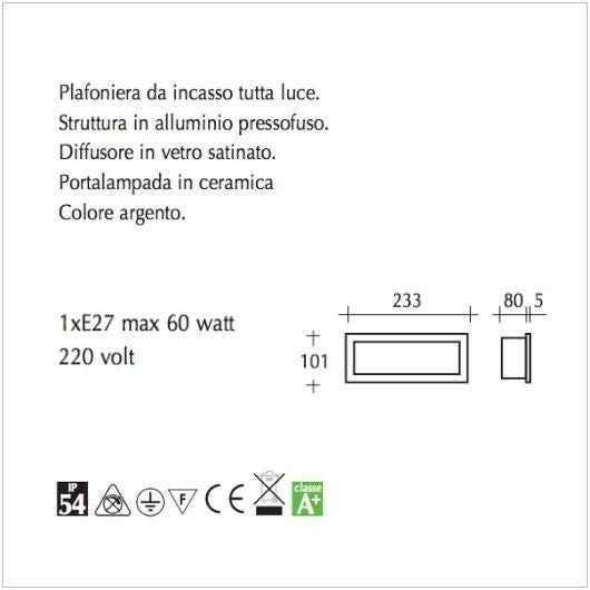 Plafoniera da esterno ad incasso per camminamenti - scheda tecnica