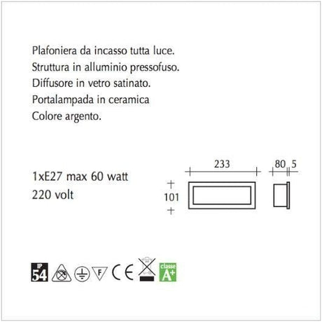 Plafoniera da esterno ad incasso per camminamenti - scheda tecnica