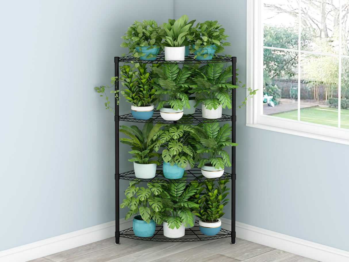 Scaffale Angolare 4 Ripiani in Metallo Nero Misure 44x44x117 cm