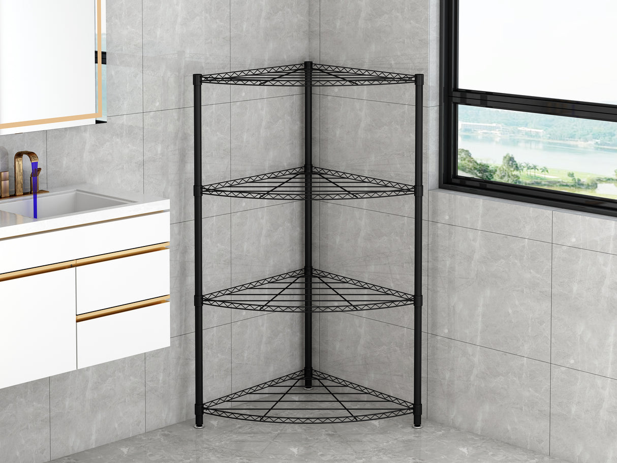 Scaffale Angolare 4 Ripiani in Metallo Nero Misure 44x44x117 cm