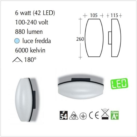 Applique Led da esterno Lampada a parete Giada scheda tecnica