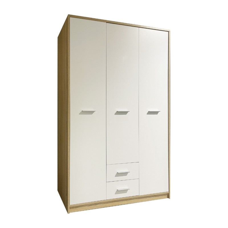 Armadio 3 ante 2 cassetti rovere bianco Nepo