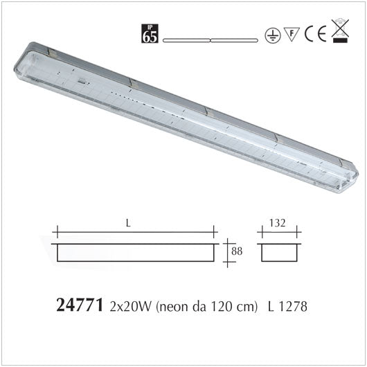 Plafoniera Stagna IP65 per Neon a Led/T8 bilampada 1278