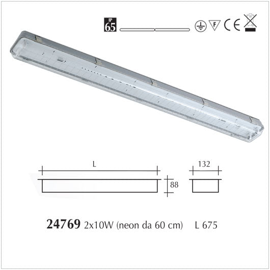 Plafoniera Stagna IP65 per Neon a Led/T8 bilampada 675