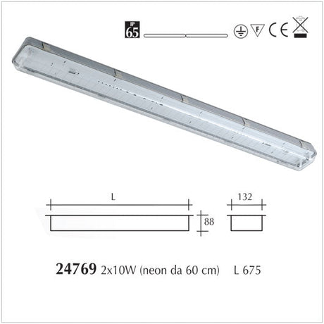 Plafoniera Stagna IP65 per Neon a Led/T8 bilampada 675