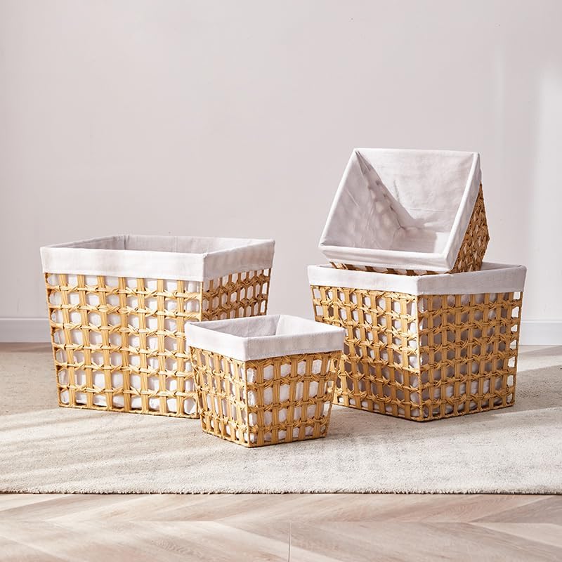 Set 3 Ceste rettangolari in paglia tipo rattan  (Large +Medium +Small)